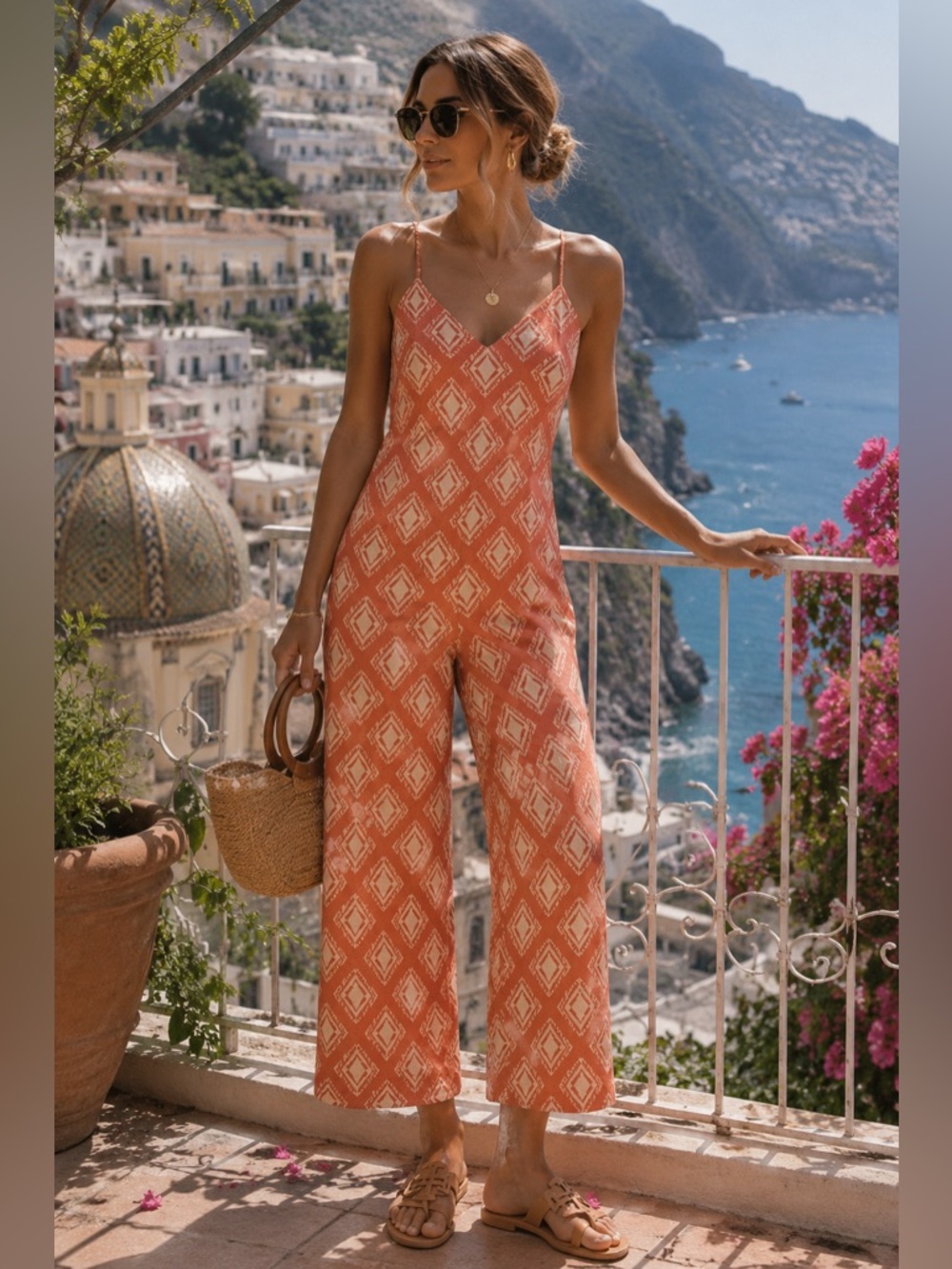 Zara LONG PRINT JUMPSUIT TERRACOTTA SZ US XL